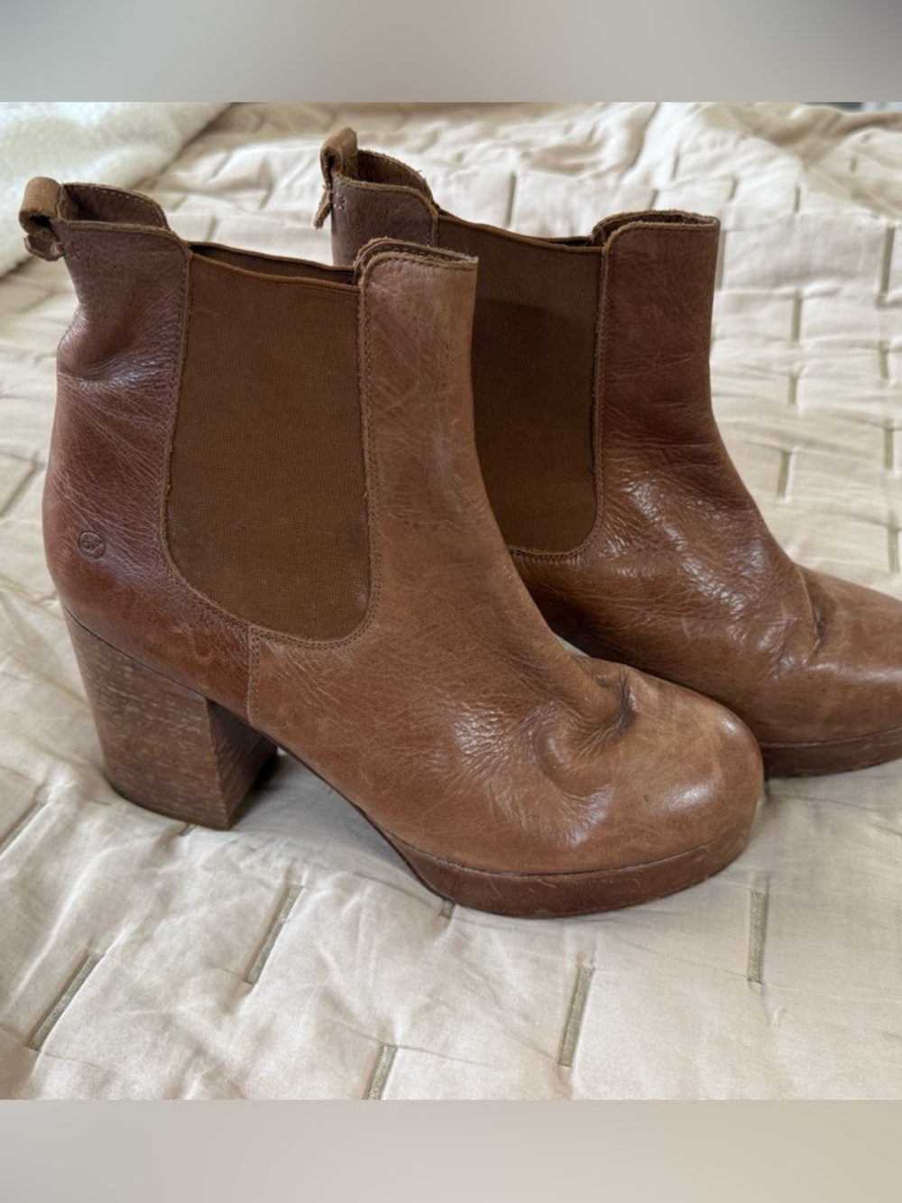 Sixty Seven 67 Distressed Tan Leather Platform Ankle Booties Size 40 EU (9.5 US)